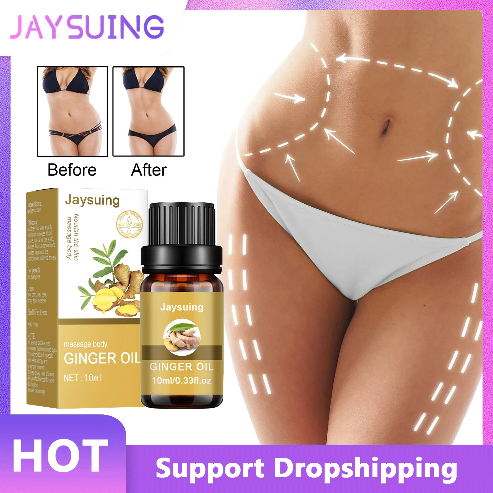 

Jaysuing Ginger Slimming Oil Cellulite Remover Lymphatic Drainage Fat Burning Promote Metabolism Full Body Weight Loss Oils 80ml