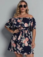 womens plus size dresses 2022 beach style slash neck short sleeve floral print high waist loose mini dress large tunics
