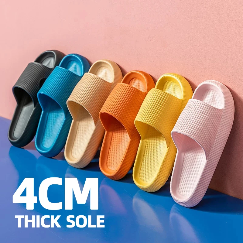 

Hot Women 4.5CM Thick Sole Slippers Summer EVA Soft Couples Beach Shoes Non-slip Home Bathroom Men Slides Sandals Indoor Outdoor