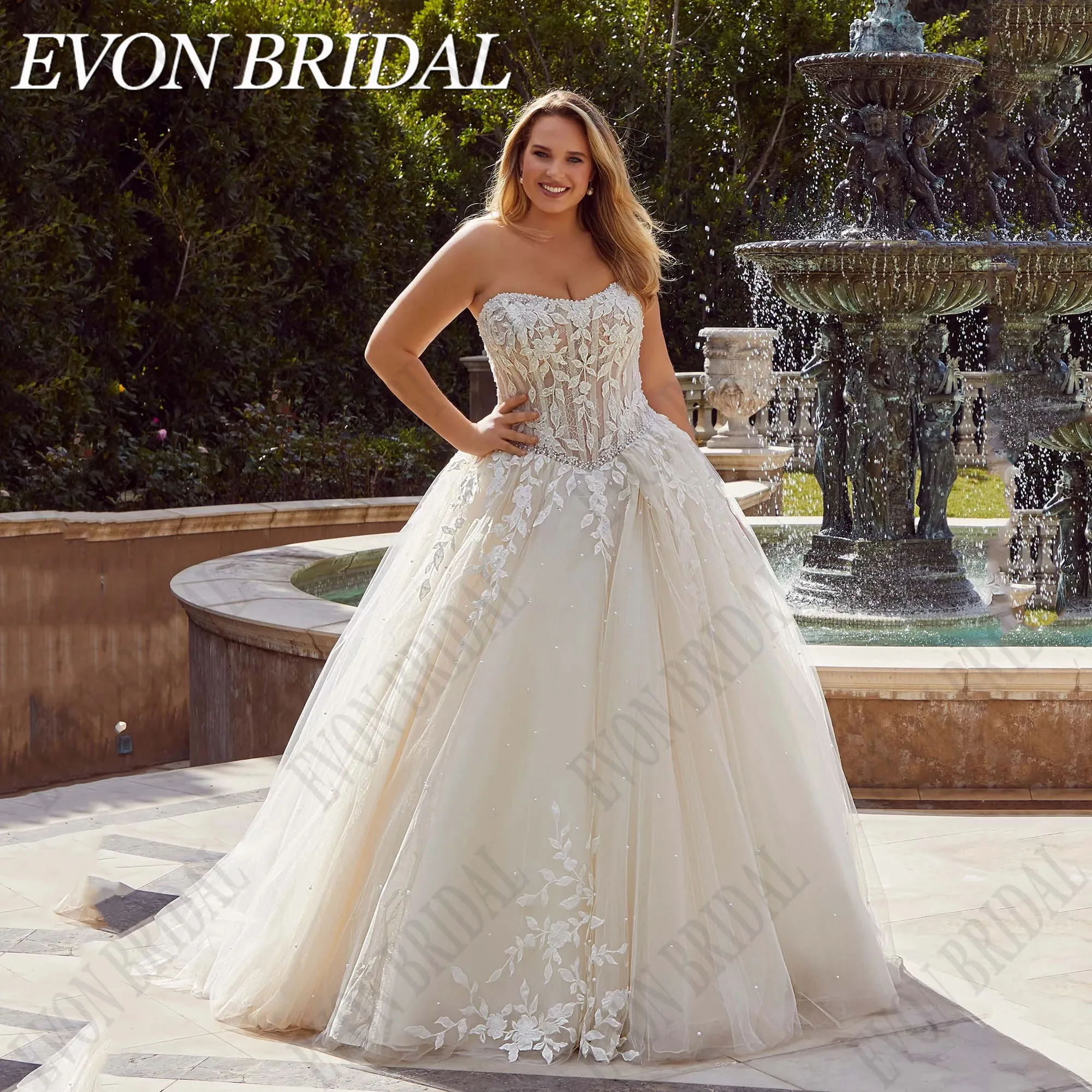 EVON свадебное кружевное платье для невесты женское без бретелек со шнуровкой