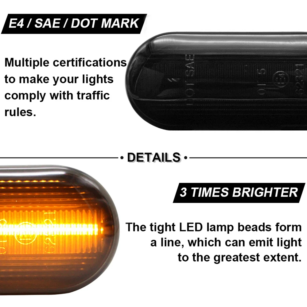 Dynamic LED Lights For VW Golf MK3 MK4 2PCS Side Marker Turn Signal Lamps For Seat Leon Indicator Light For Ford C-Max Focus MK2 images - 5
