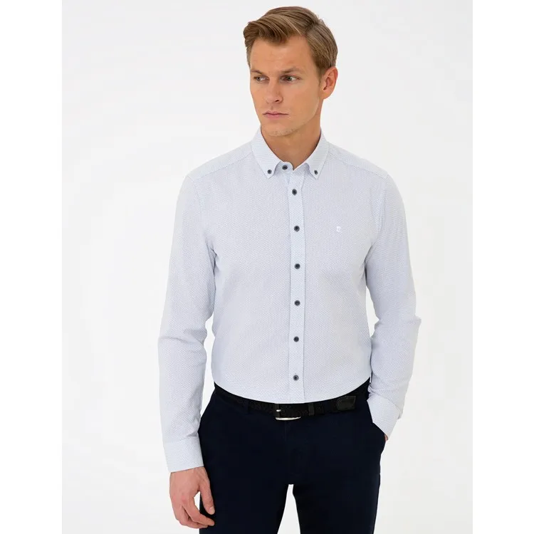 Pierre Cardin Мужская серая приталенная рубашка 50236675-VR024 Pierre Cardin Мужская серая приталенная рубашка 50236675-VR024