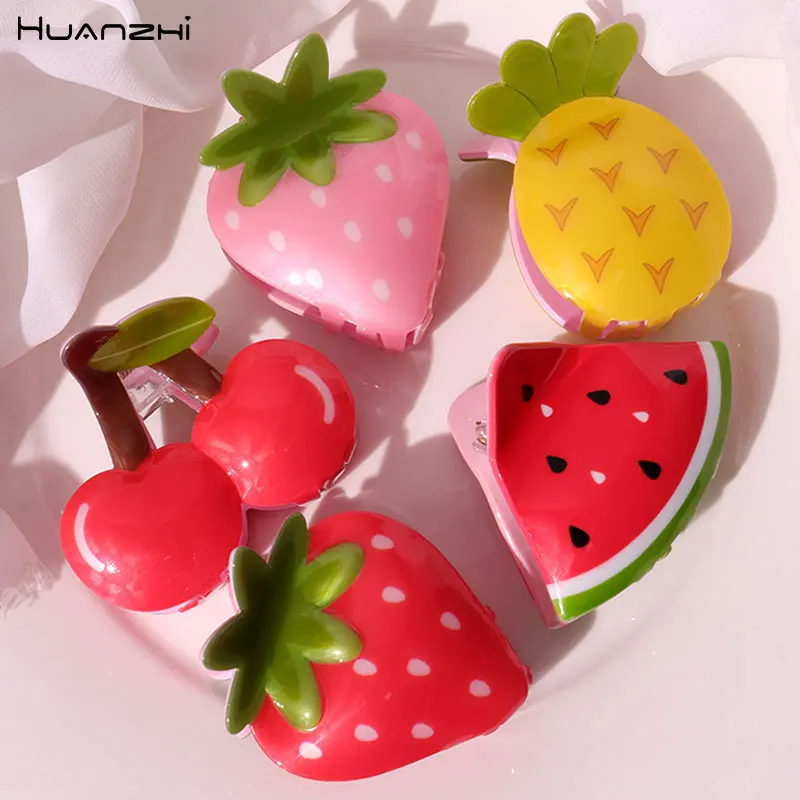 

Cute Fruit Summer Hair Claws Strawberry Gripper Cherry Hair Clip Pineapple Watermelon Hairpin for Women Girls Jjewelry 과일 머리 발톱