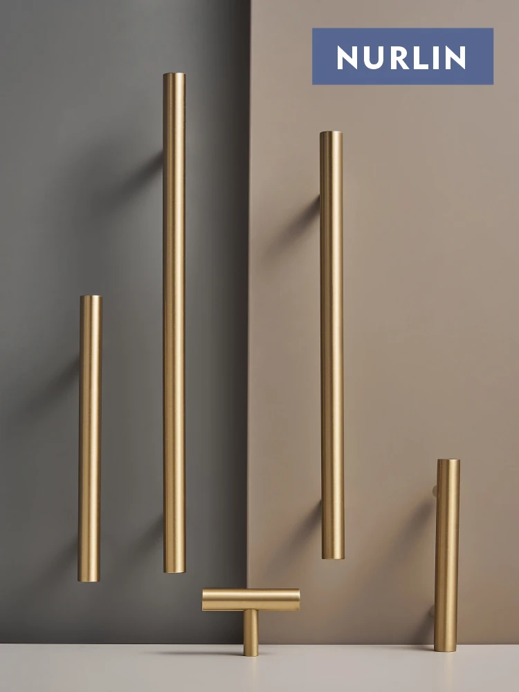 Nurlin Solid Brass Round Rod T-shaped Cabinet Handle Extended Long Wardrobe Drawer Refrigerator dishwasher door Pull Furniture