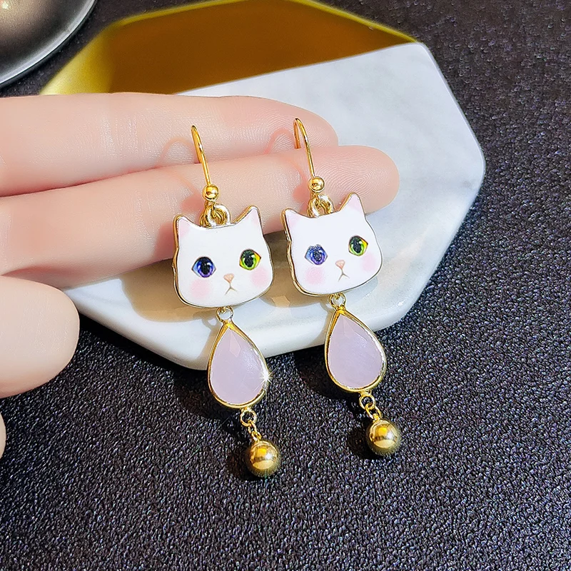 Cute Kitten Drop Dangle Earring Christmas Gift Vintage Jewelry Elegant Woman Long Earrings for Women Accessories New in Luxury