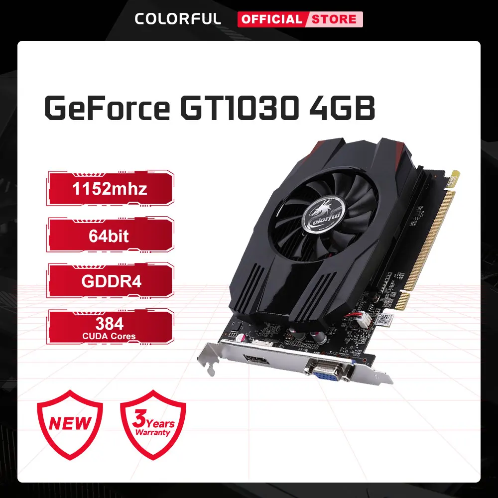 Красочная игровая видеокарта GeForce GT1030 4 ГБ Графический процессор NVIDIA DDR4 VGA + HDMI