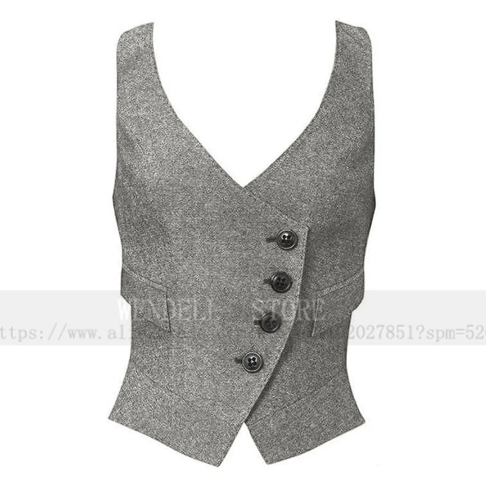 

Ladies Fully Lined Herringbone Slim Fit Flap Pockets Casual Vintage Women's Sleeveless Jacket