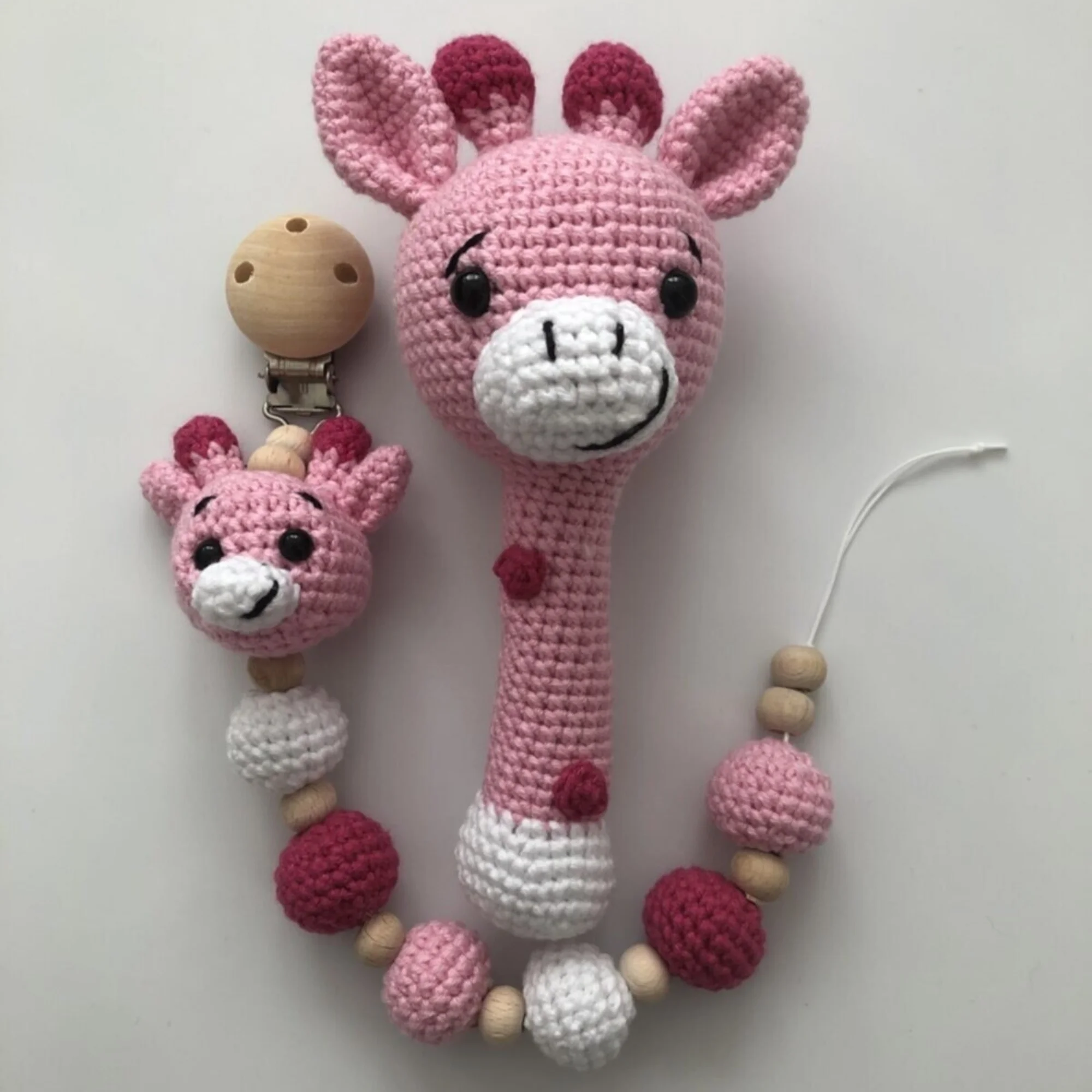 

Amigurumi 2 in 1 Pink Giraffe Set Organic Knitted Animal Toy Washable Handmade Dolls Newborn Sleeping Companion Sweet Baby