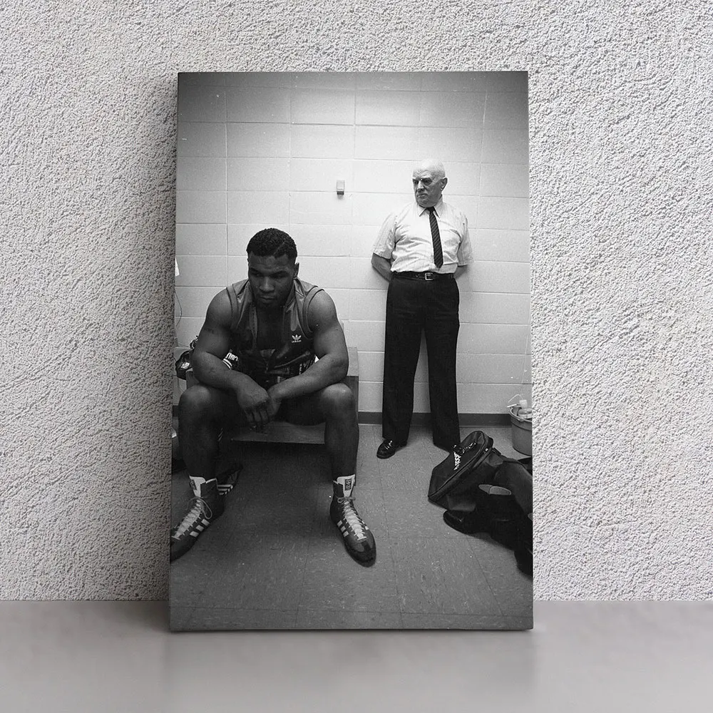 

Mike Tyson and Coach Poster Print Canvas Wall Art Boxing Picture Black and White Vintage Boxer Painting for Gym Room Home Decor