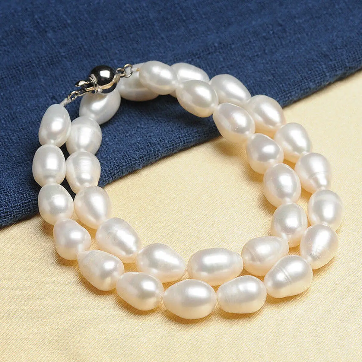 Real Natural White 10-12mm Rice Akoya  Pearls Necklace Jewelry 18''