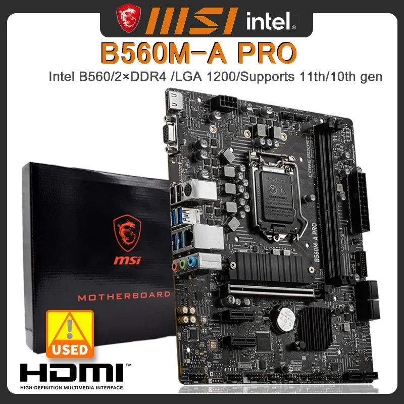 

Материнская плата B560 LGA 1200 MSI B560M-A PRO, материнская плата для Core 11th/10th Gen cpu DDR4 64GB PCI-E4.0 USB3.2 HDMI Micro ATX