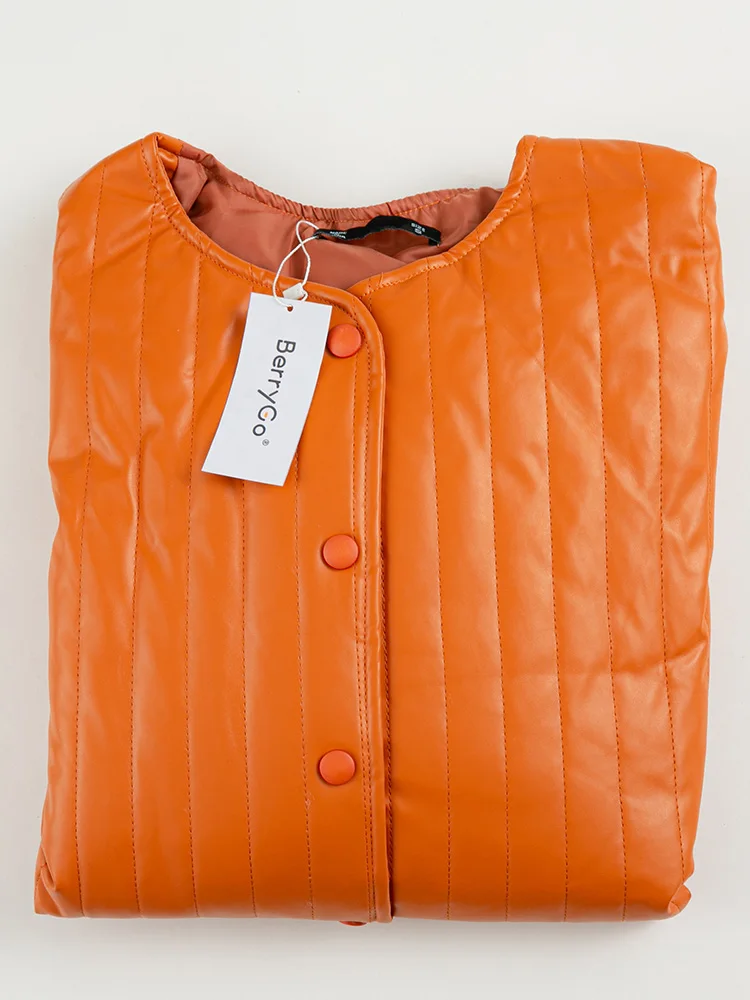 

BerryGo Women Faux Leather Autumn Winter Gilets Elegant Stand Collar Side Pockets Coats Fashion Solid Straight Long Vests Lady