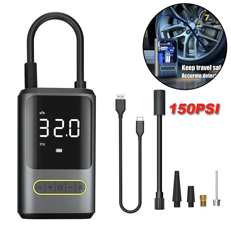 

Portable Electric Air Pump Multi-purpose 150PSI Inflatable Pump USB Type-C Rechargeable 4000mAh Battery for Bike Motorcycle Car