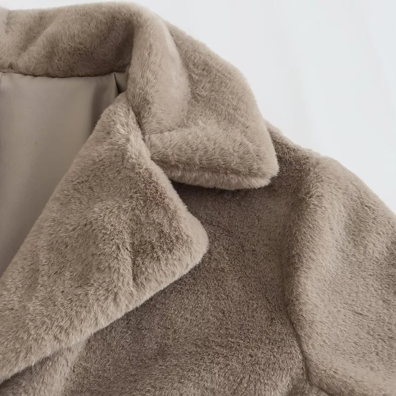 ZATRHMBM Women 2022 Autumn Winter Fashion Faux Fur Effect Coat Vintage Long Sleeve Button Up Female Outerwear Chic Tops
