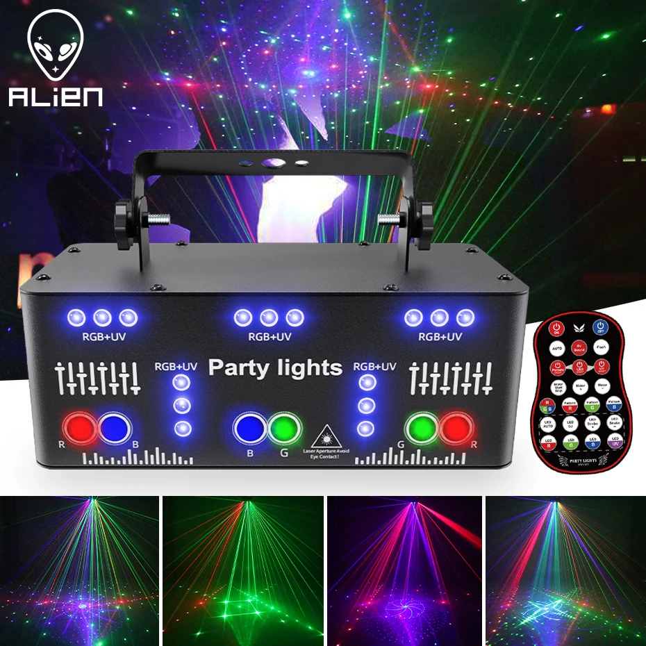 ALIEN 21 отверстие RGB вечерние DJ дискотечный луч узоры для сцены лазерный Светильник проектор RGB УФ светодиодный стробоскоп звук вечерние праздничные Свадебные Лампы