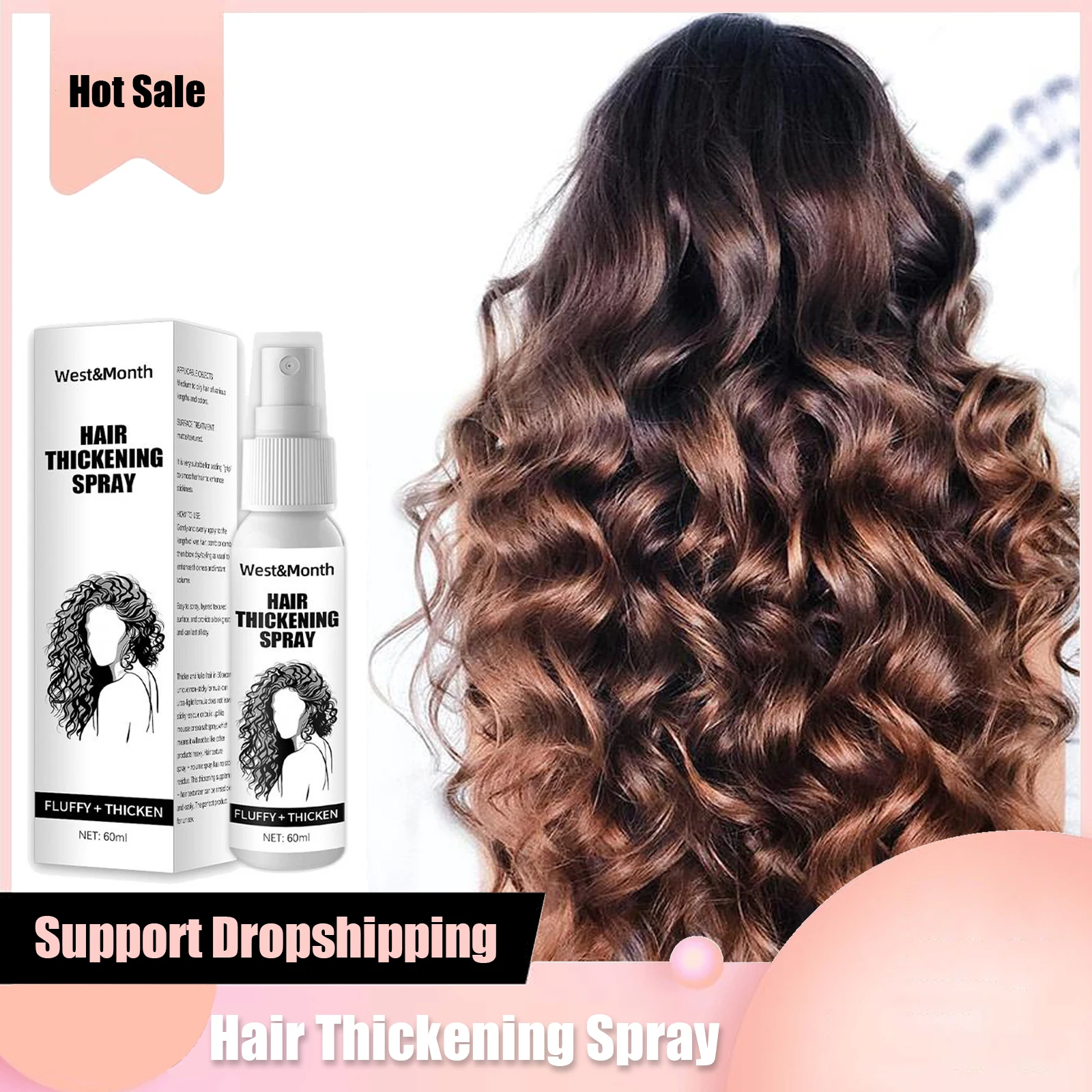 

Hair Thickening Spray Magic Fluffy Volumizing Dense Hair Fiber Hold Spray for Salon Beauty Strong Hair Styling Lasting Spray 60g