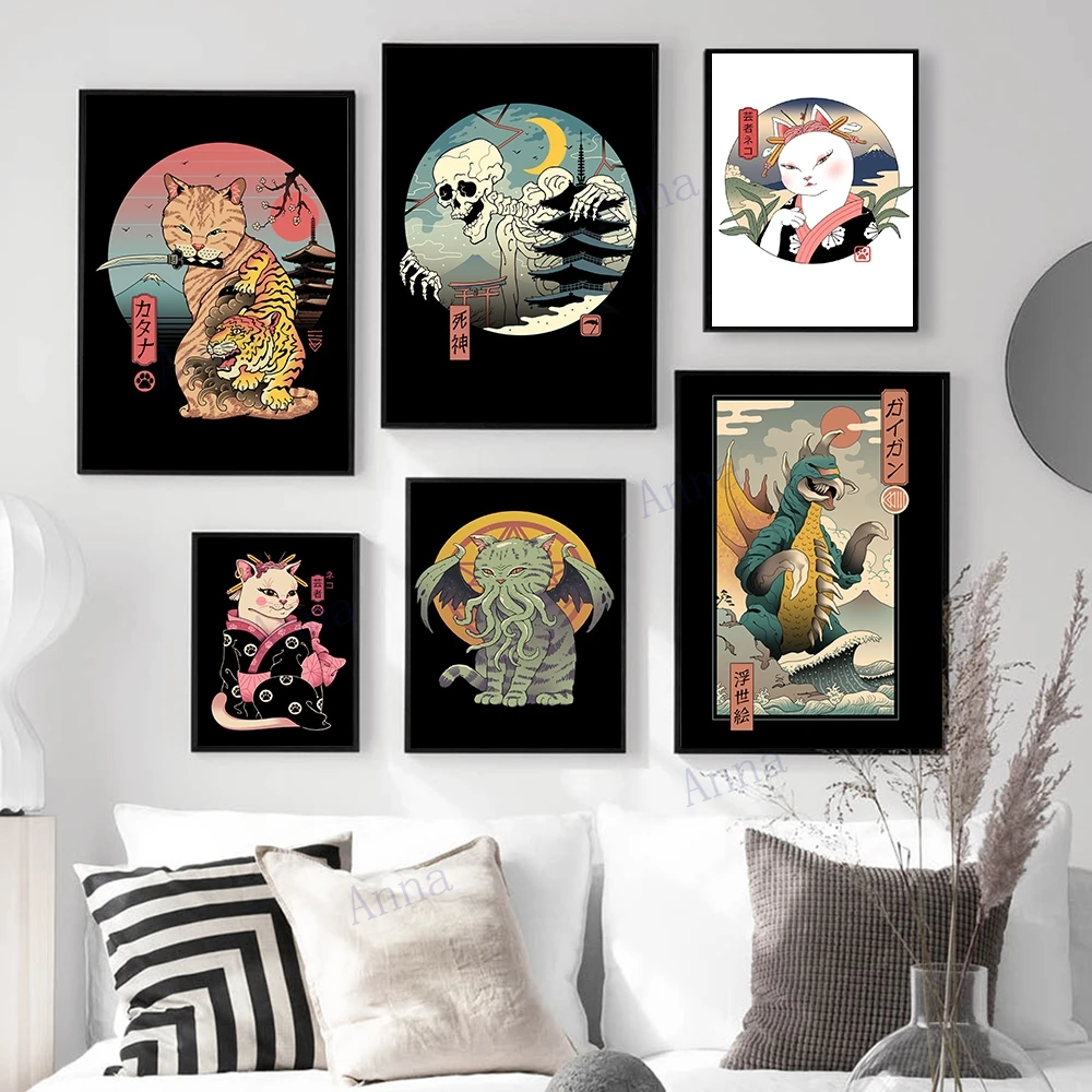 Классический японский постер укиё-э искусство на холсте картина принт смешная
