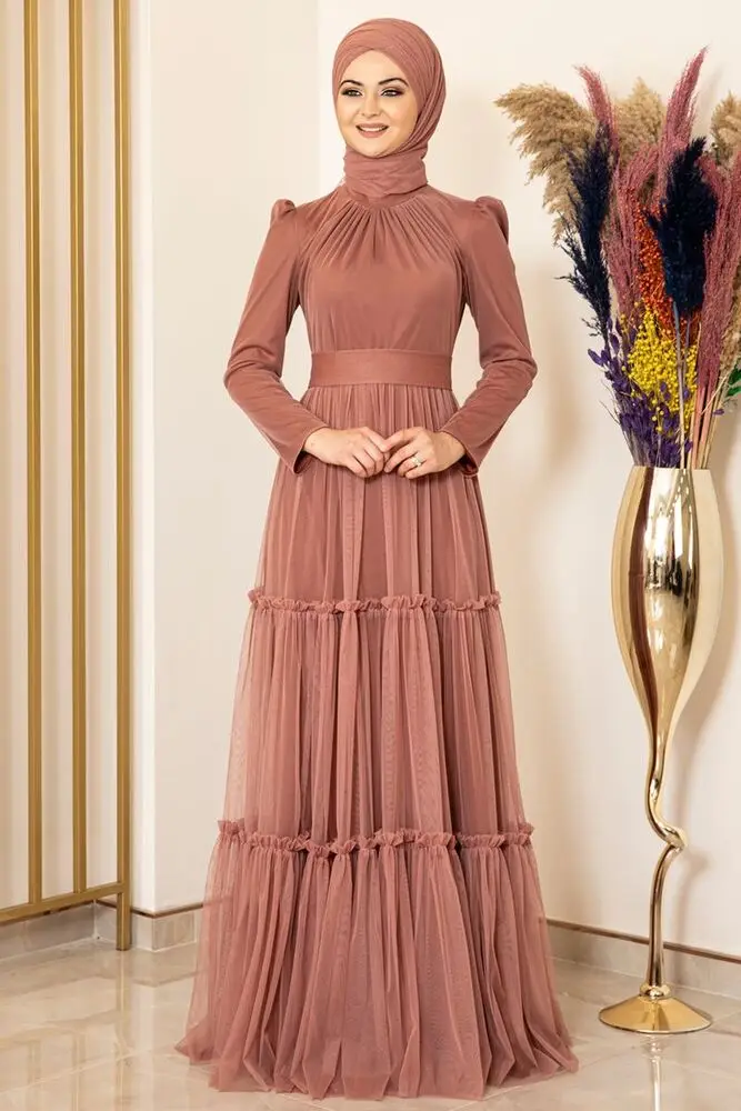 Skirt Ruffle Tulle Evening Dresses Onion skin-Fashion Showcase Design - FSC2087 Women Hijab Muslim Fashion Evening Dress