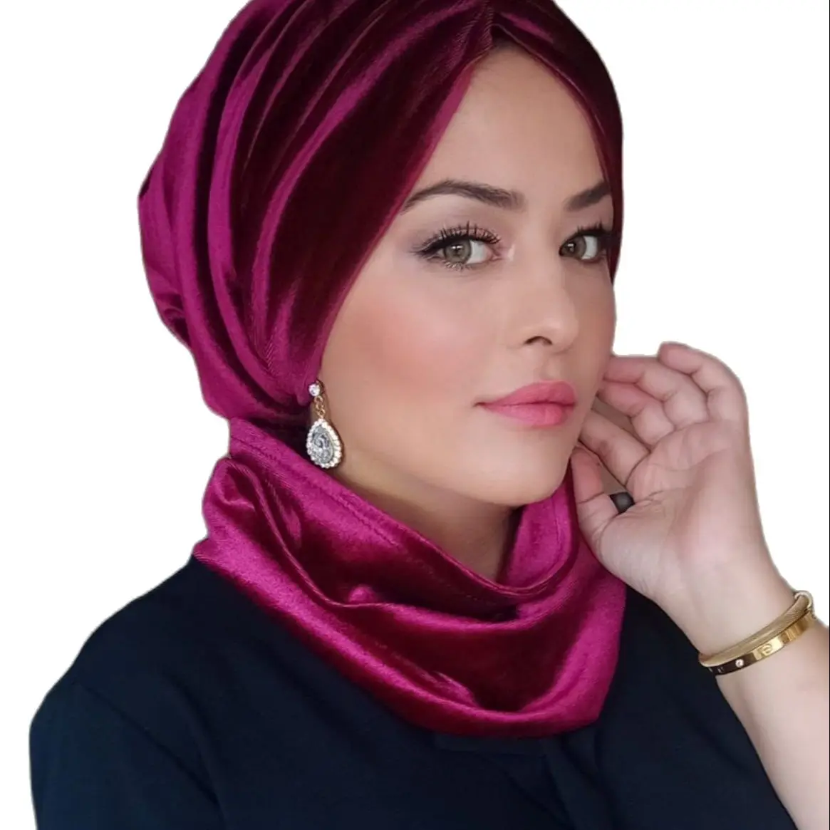 Womens Hijab Scarfs Head Cover Bone Kadife Bone In-Filled Combed Cotton Lined Boyunluk Detaylı Drape Pattern Shawl Seçenekli Stylish Tasarım