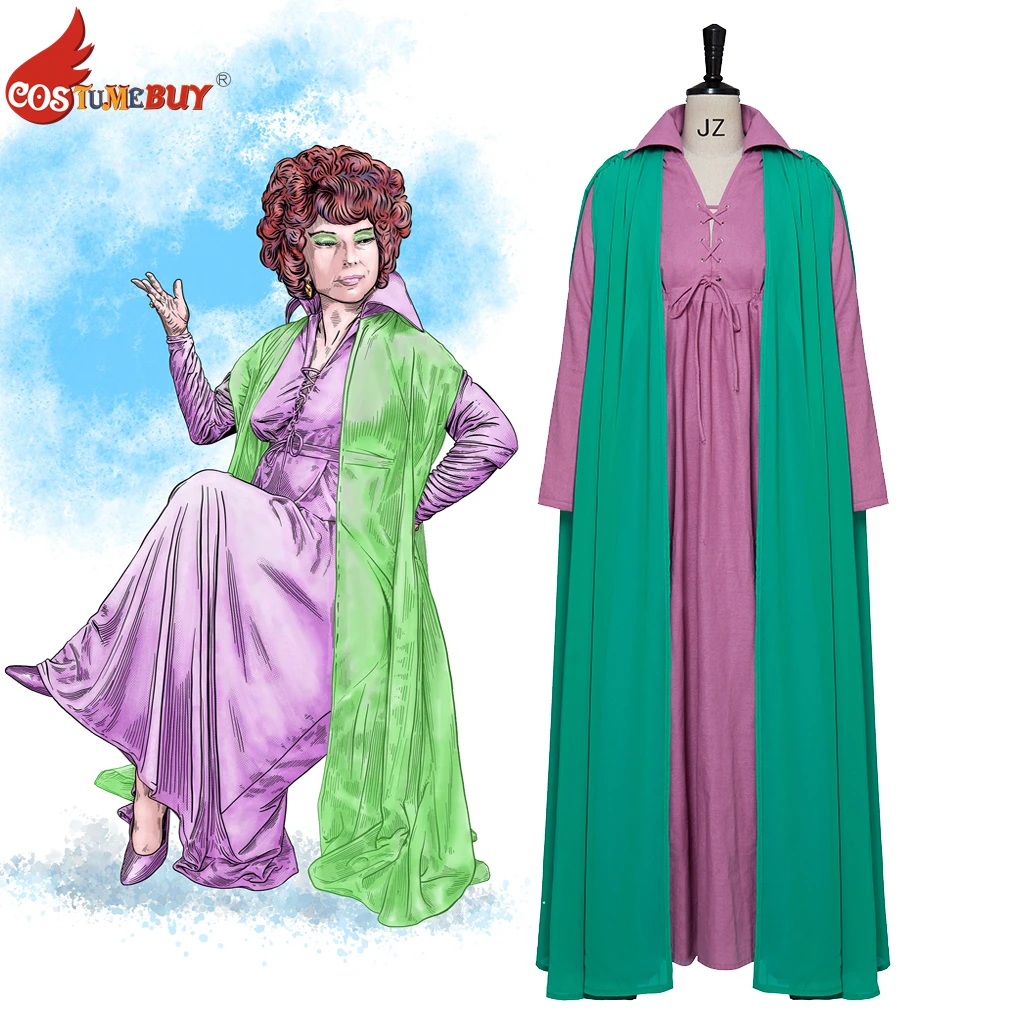 Bewitched American TV Endora Cosplay Costume Adult Women Gown Robe + Long Coat Robe, Witch Dress Suit