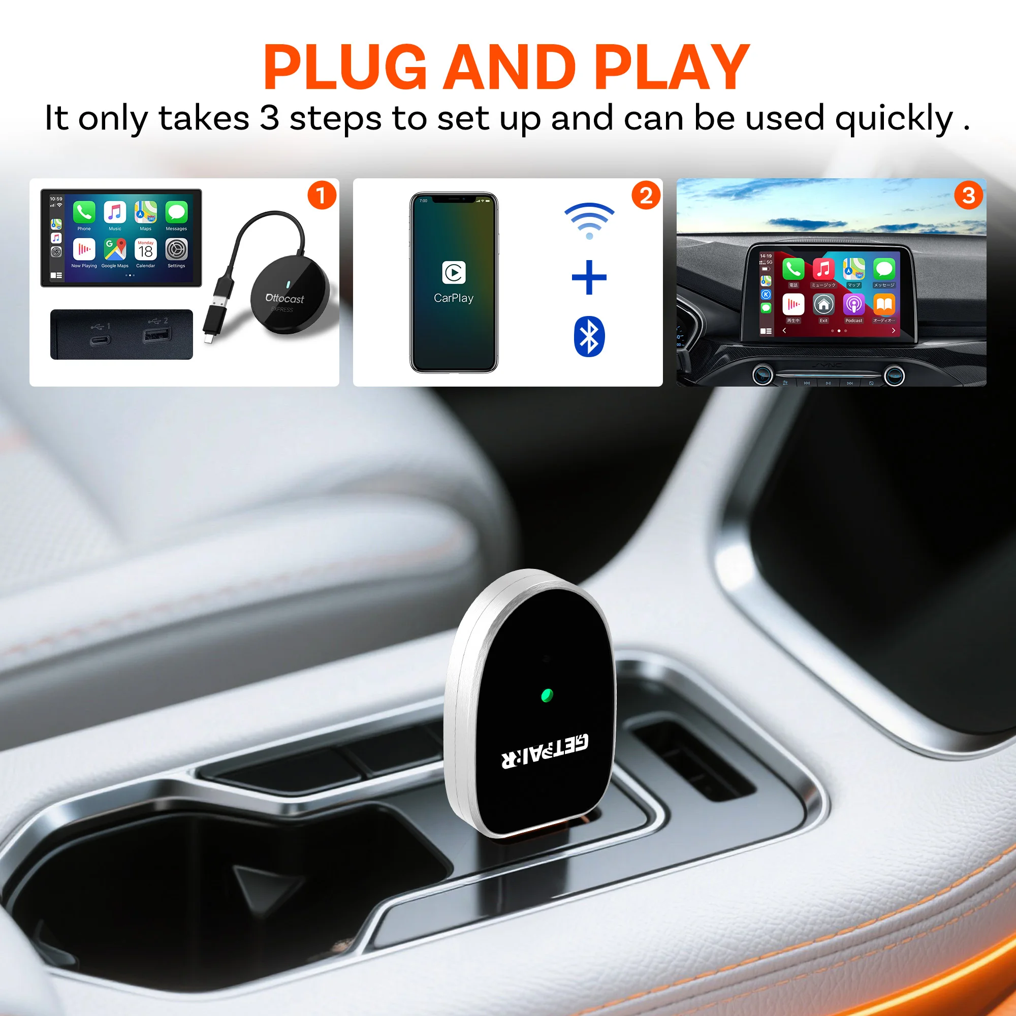 Мини-адаптер GetPairr USB-ключ, проводной к беспроводному CarPlay Android Auto 2 в 1, автомобильные аксессуары для Chevrolet Ford Toyota VW Benz (art.: 3920d3afa9f4e) - 3920d3afa9f4e