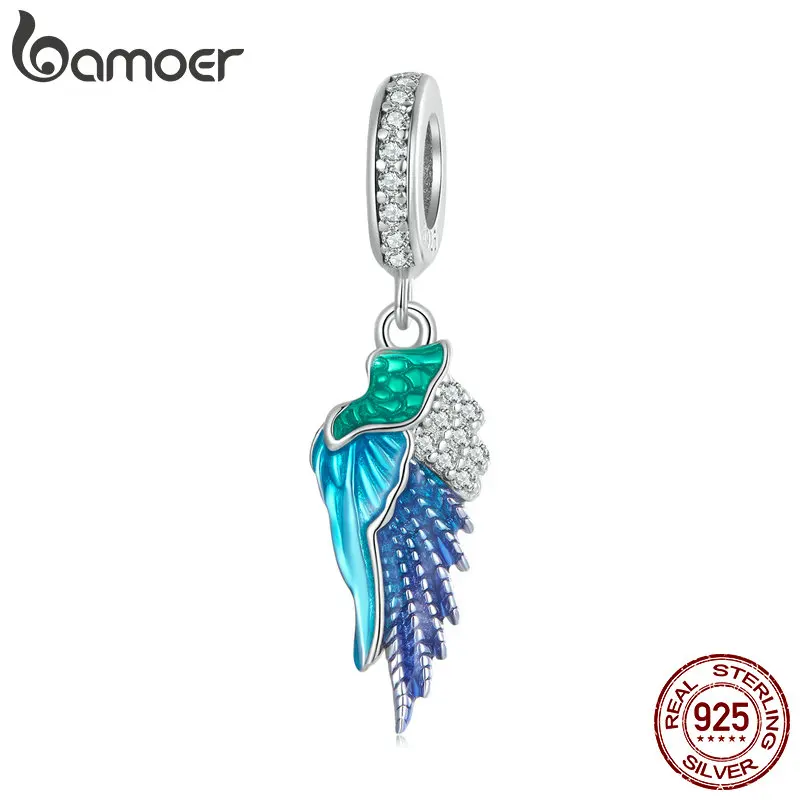 

Bamoer 925 Sterling Silver Colorful Angel Wing Beads Charms Animal Fish Pendant Fit Bracelet Neckalce DIY Jewelry Make