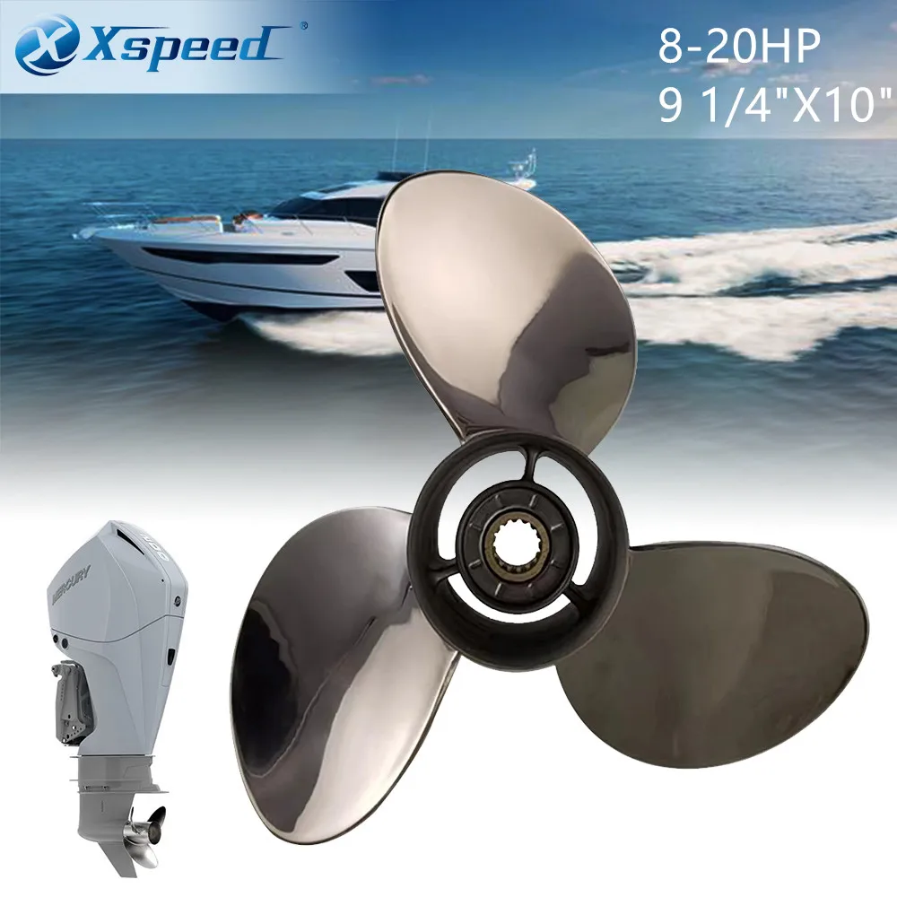 Xspeed  Boat Propeller 9 1/4X10 Fit Suzuki Outboard Engines DT15C DF15 DT9.9 DT15 Stainless Steel 10 Tooth Spline