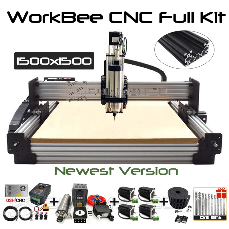 

Newest Black 1515 WorkBee CNC Router Machine Full Kit with Tingle Tension System 4 Axis Wood Metal Milling Engraver