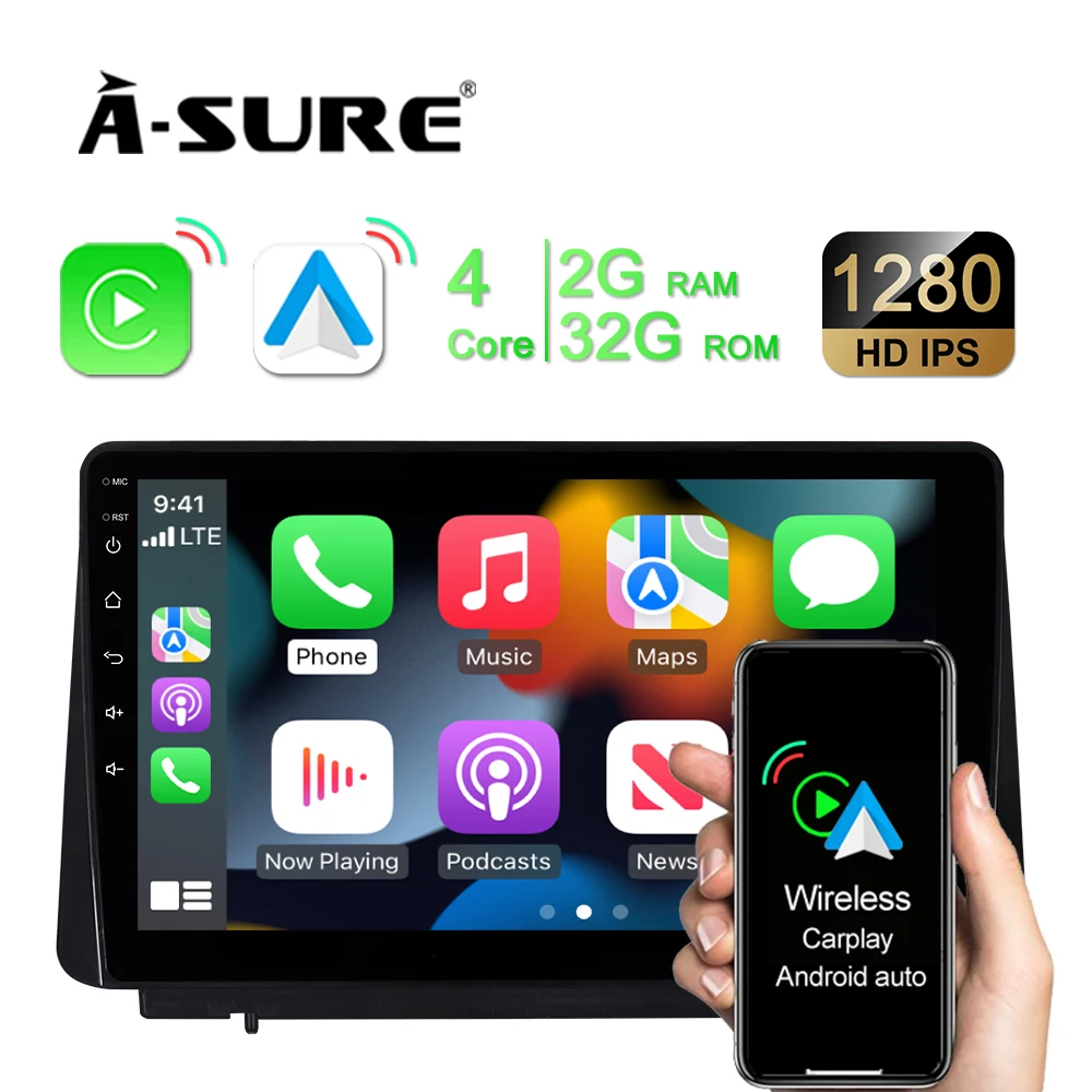 

A-Sure 2 Din 10.1'' Car Multimedia Android 10 Radio Wireless Carplay 32GB ROM WIFI GPS Navigation For Ford Focus 2019-2022