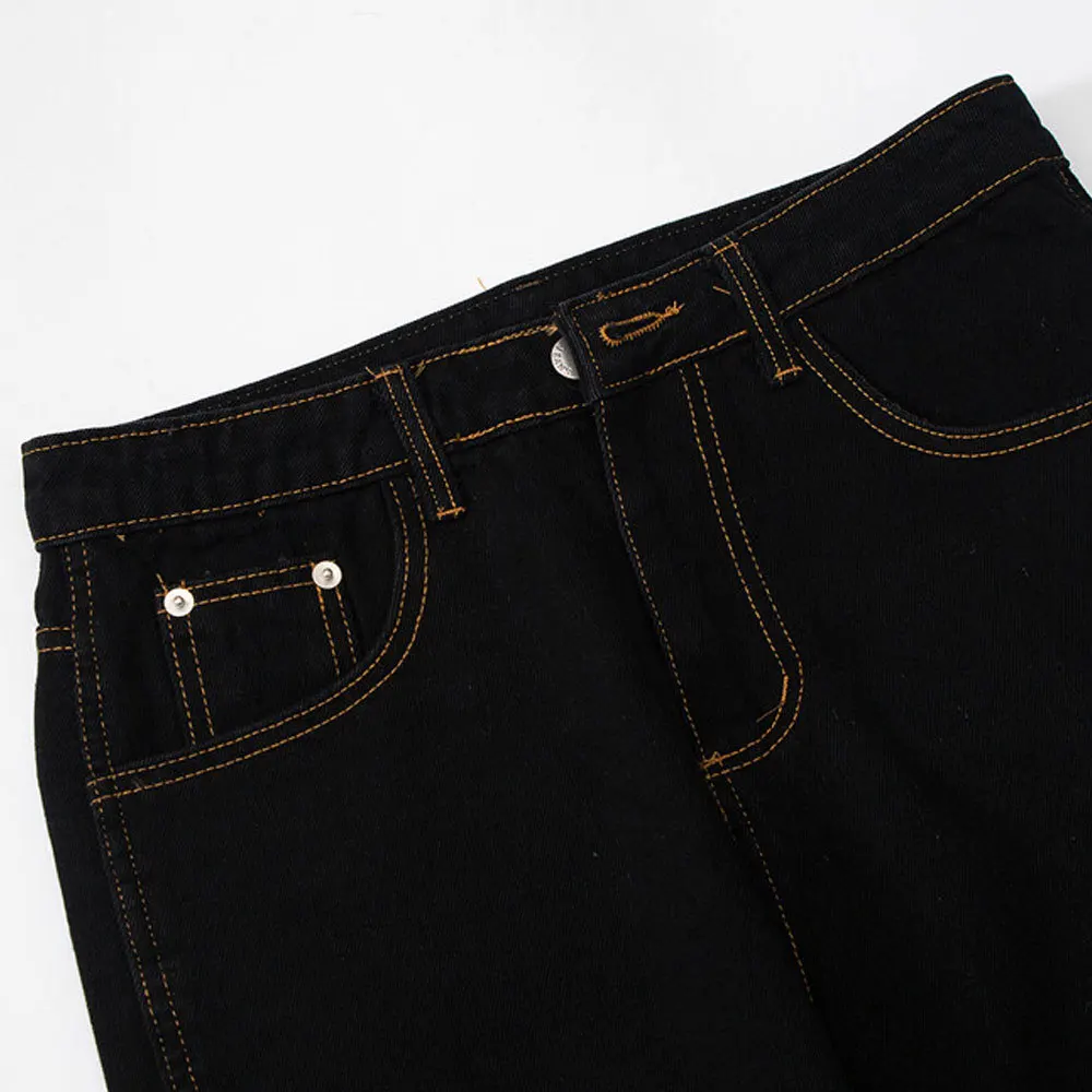 Retro Gothic Letter Embroidery Pockets Washed Jeans Pants Men Women Ripped Straight Oversized Casual Denim Trousers Streetwear