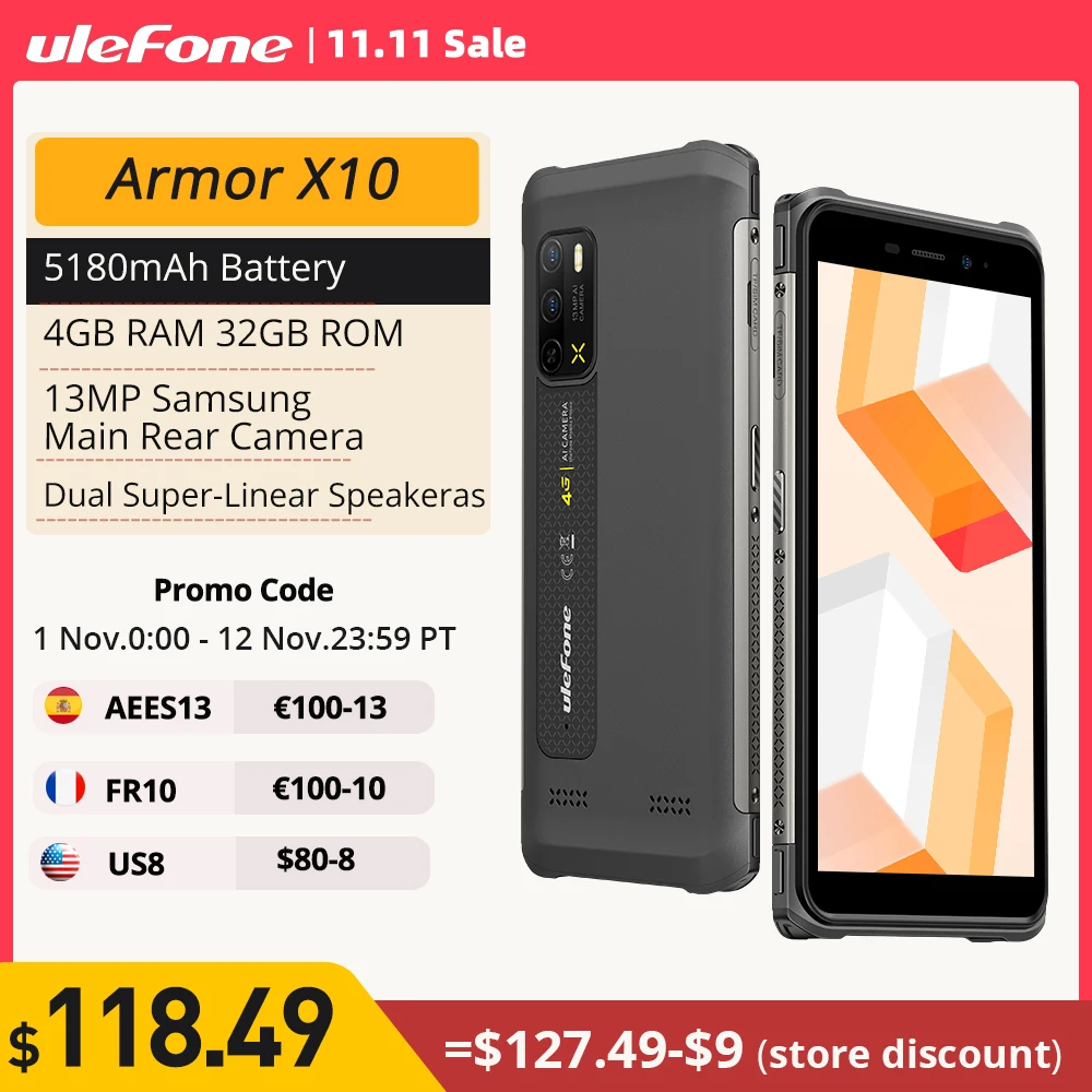 Kup Osłona Ulefone X10 Wytrzymały Telefon Wersja Globalna Wodoodporny Smartfon 4GB + 32GB 5180mAh Telefon 5.45