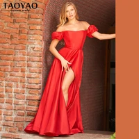 elegant red long side slit arabic party gown evening dresses off shoulder sweetheart a line prom night dress robes de soir%c3%a9e