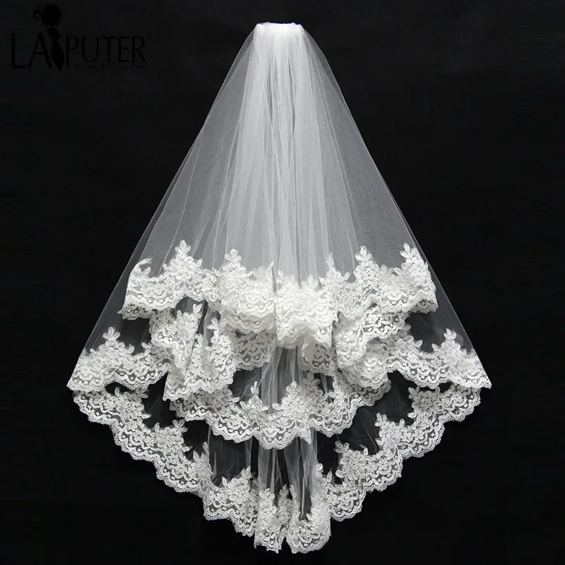 

Wholesale Bridal Veil White Two-layer French Lace Border Foreign Trade Veil