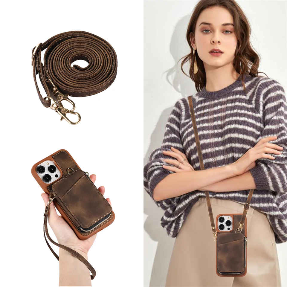 

New Zipper Crossbody Wallet Card Case For iphone 14 plus 13 12 11 Pro XS Max XR 7 8 6s Plus SE 2020 Card Slot Holder Cover Shoul