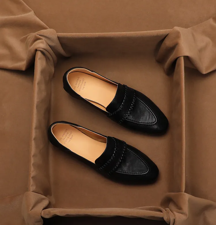 Фото Женские летние универсальные лоферы SHOEBOX Retro из мягкой овечьей кожи, низкие кожаные туфли на толстой подошве для повседневной носки №2