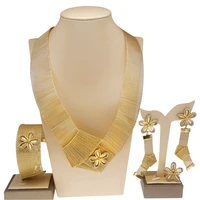 dubai gold jewelry sets for women 24k original simple cutout big necklace brazilian gold style wedding party free shipping