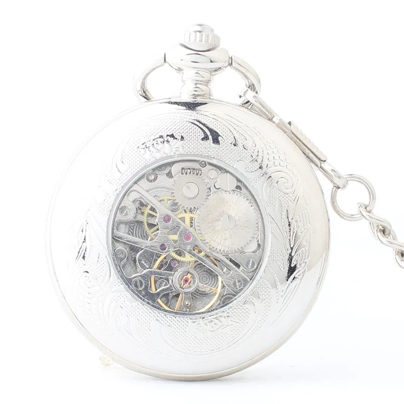 Top Brand Silver Luxury Mechanical Pocket Watches Personalised Charm Necklace Unisex Vintage Pendant Chain Hand Wind Fob Watch