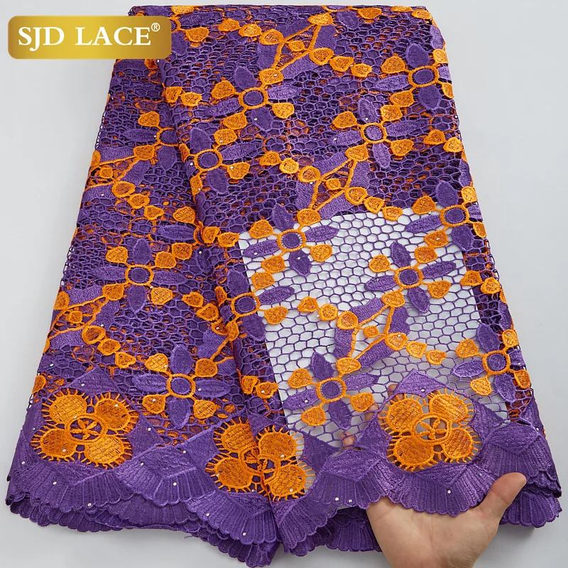 

SJD LACE Latest Water Soluble African Guipure Cord Lace Fabric With Stones Nigerian Cord Guipure Lace Fabric For Wedding A2932