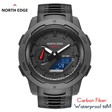 NORTH EDGE Mars 3 Men's Military Watch Digital Carbon Fiber Case For Man Waterproof 50M Sports Watches World Time LED Wristwatch