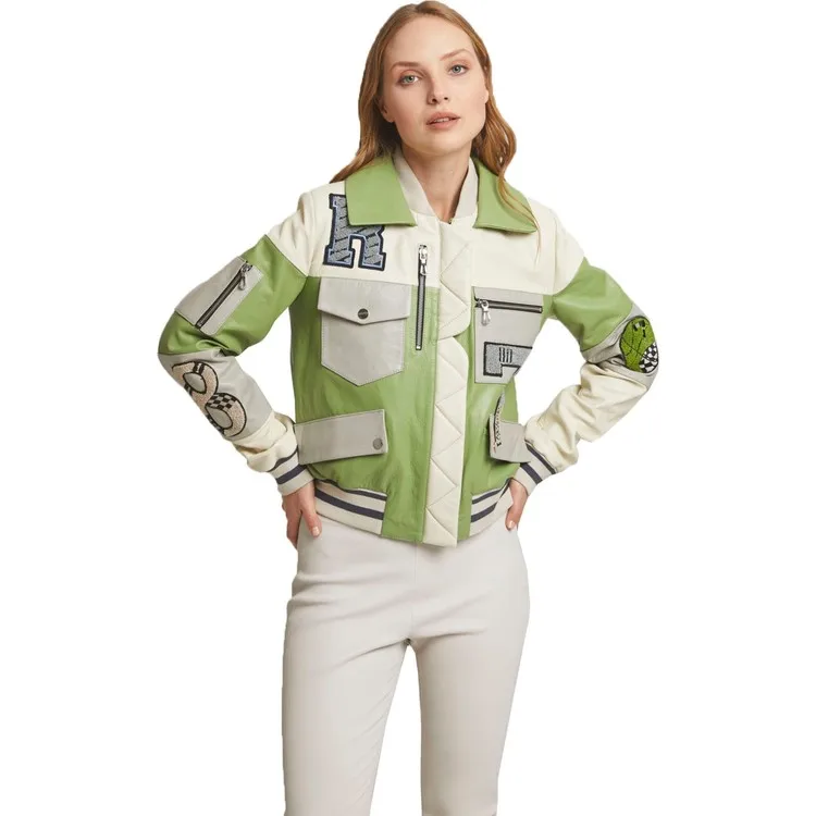 Зеленые женские кожаные пальто