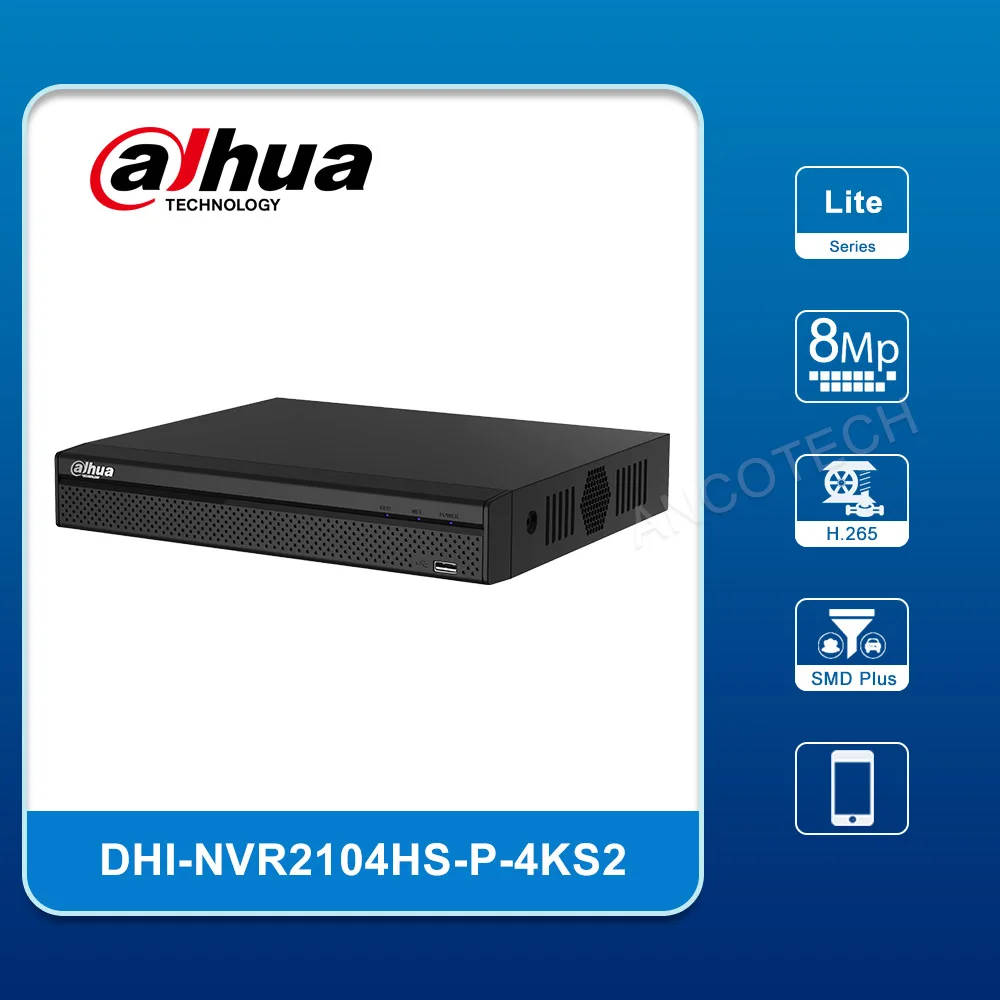 

Dahua 4 Channel Compact 1U 1HDD 4PoE Lite 4K H.265/H.264 Network Video Recorder DHI-NVR2104HS-P-4KS2 Security NVR