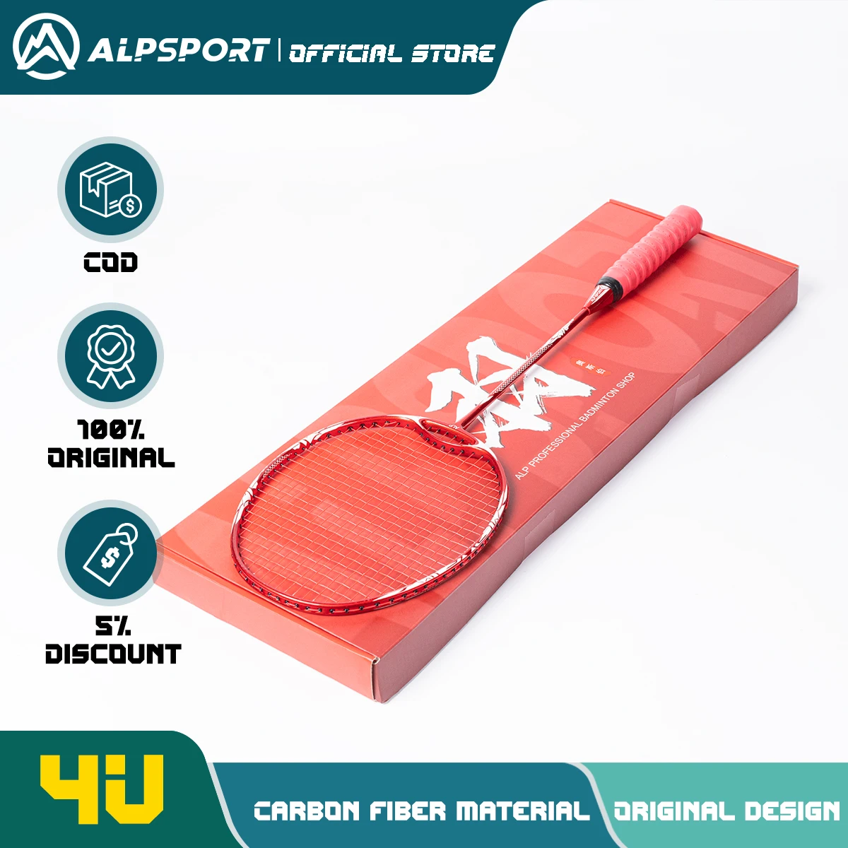 Фото Alpsport ZY 4U Эластичный и прочный Легальные и оригинальные Ракетки для бадминтона Максимальный вес 38 фунтов (Включая сумку и струны) Профессиональная ракетка для бадминтона из углеродного волокна + титан №1