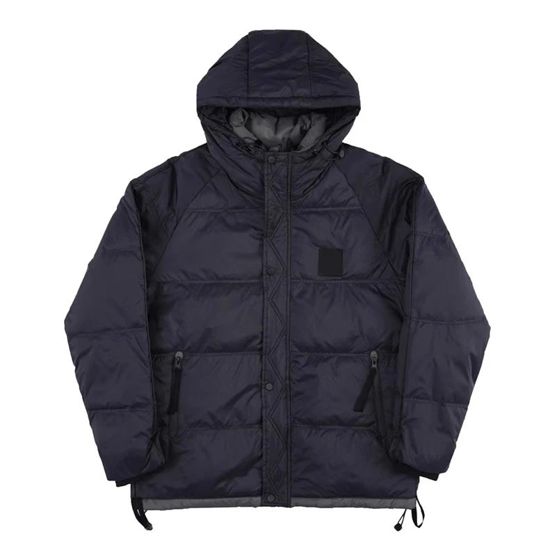 2022 Autumn Winter Warm Stone Hooded Down Jacket For Men Windproof Casual Pockets Zipper Cotton Coats Doudoune Homme Black Gray