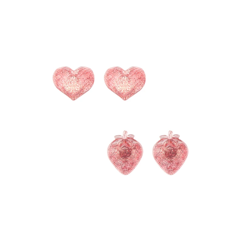 

Transparent Resin Pink Heart Strawberry Stud Earrings Cute 925 Sterling Silver Fruit Earrings for Women