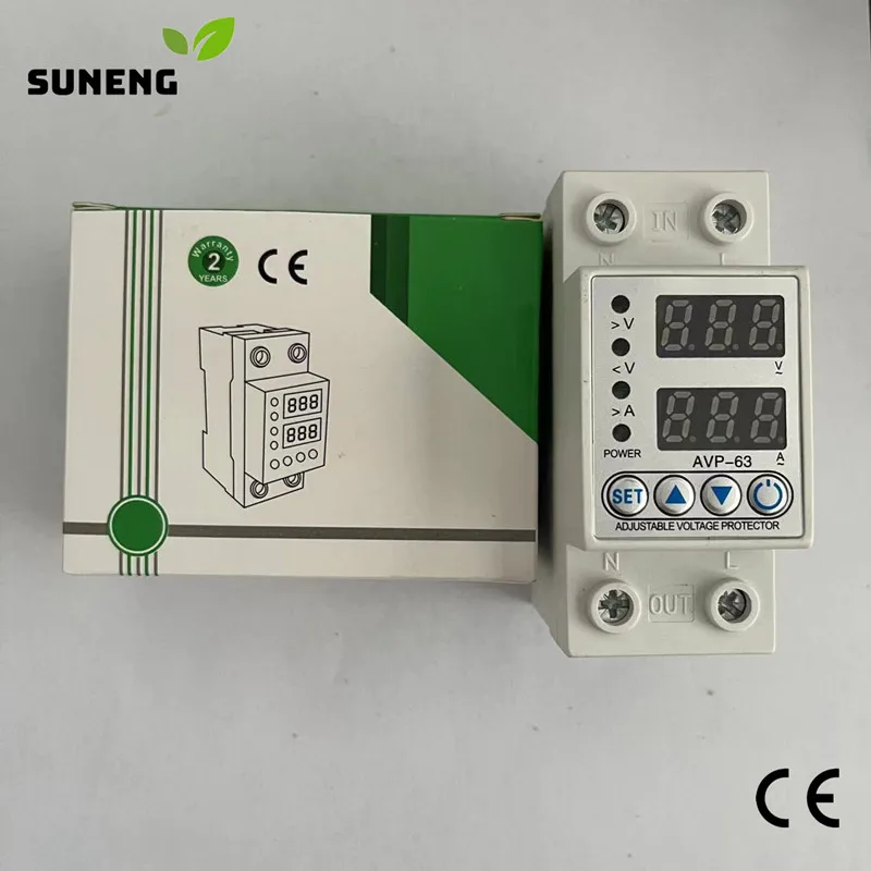 

40A/63A Din Rail Dual Display Adjustable Intelligent Over Voltage Current And Under Voltage Protective Device Protector Relay