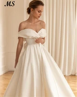 ms a line satin bride gowns off the shoulder back bow sweetheart elegant wedding dresses for women 2022 robe de mariee plus size