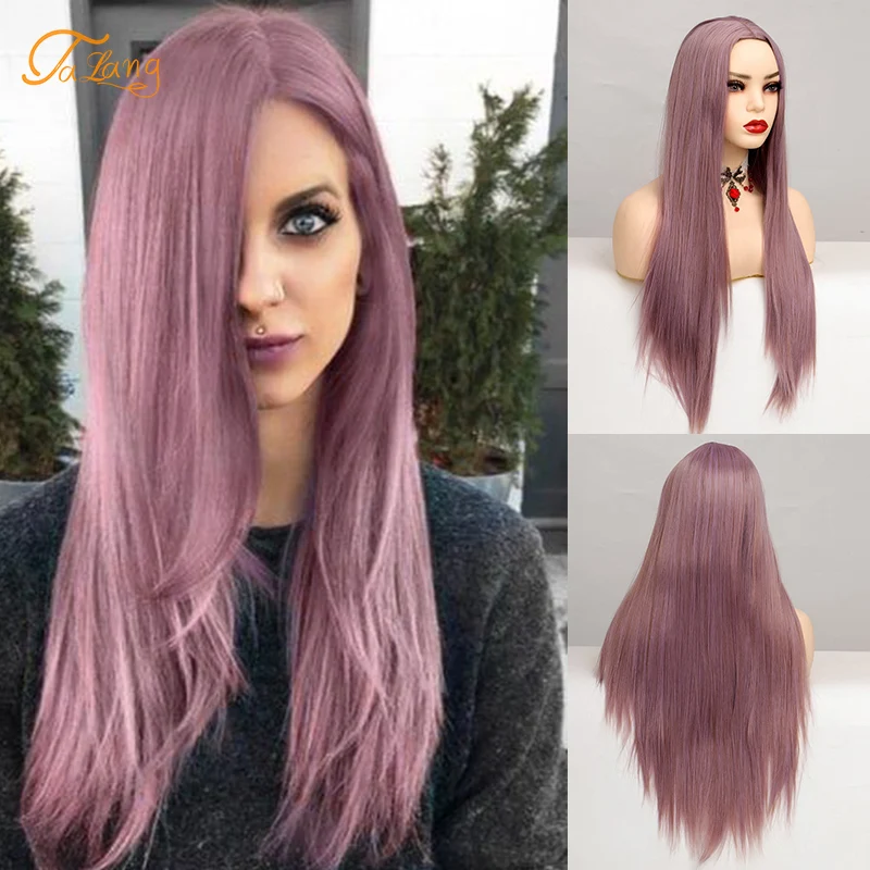 TALANG Long Rose Synthetic Wigs for Women Middle Part Wigs Natural Hair Straight  Wig Cosplay Heat Resistant Black Hair Wig