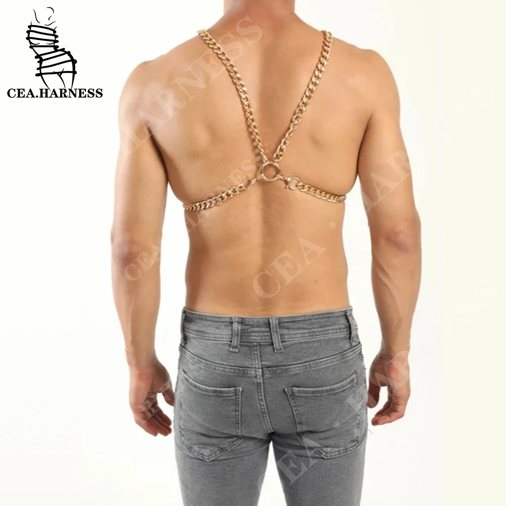 Соблазнительные мужские кожаные нагрудные ремни с цепочкой ювелирные изделия