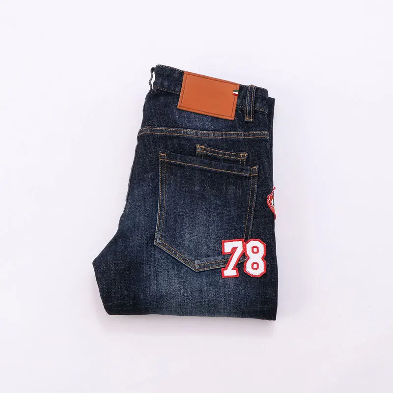 High Street New Trendy Brand Jeans Ripped Patch Straight Print Youth Trousers Fashion Pants Popular Y2K Men'S Pencil Jeans