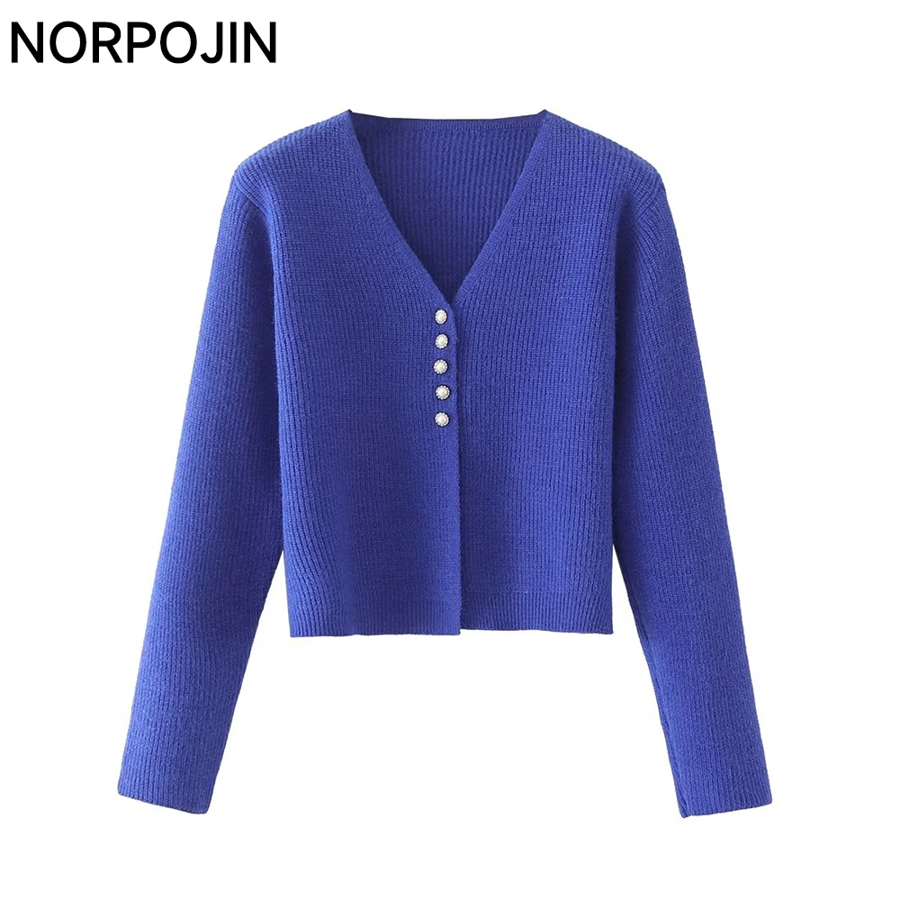 

Women Fashion Knit Crop Cardigan with Gem Buttons V-Neck Long Sleeves Chic Lady Woman Indigo Y2K Casual Crop Top Sweater